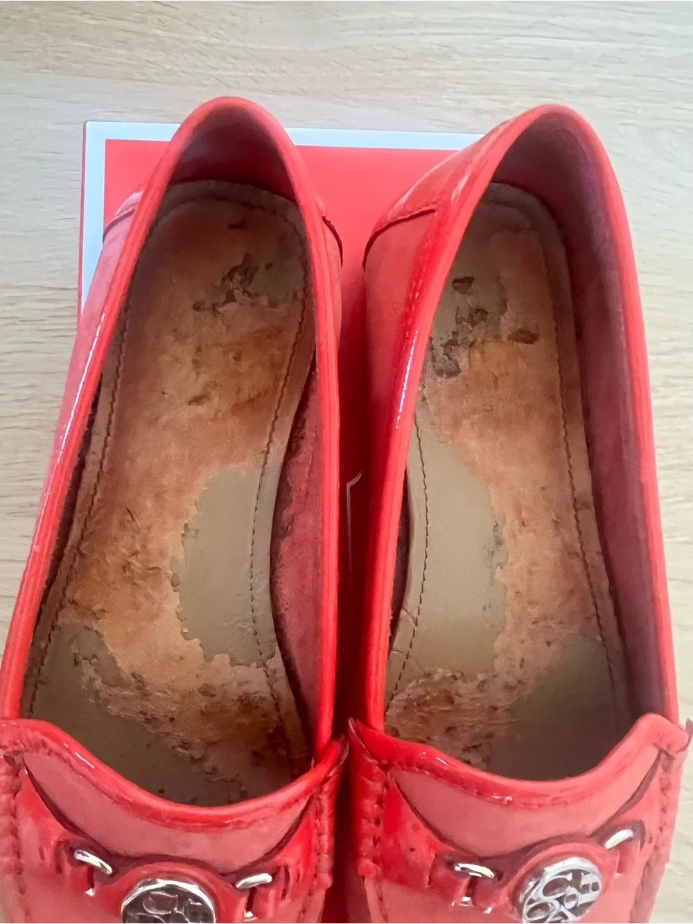 Coach Red Nubuck Nicola Moccasin with Gold Logo - Picture 3 of 6